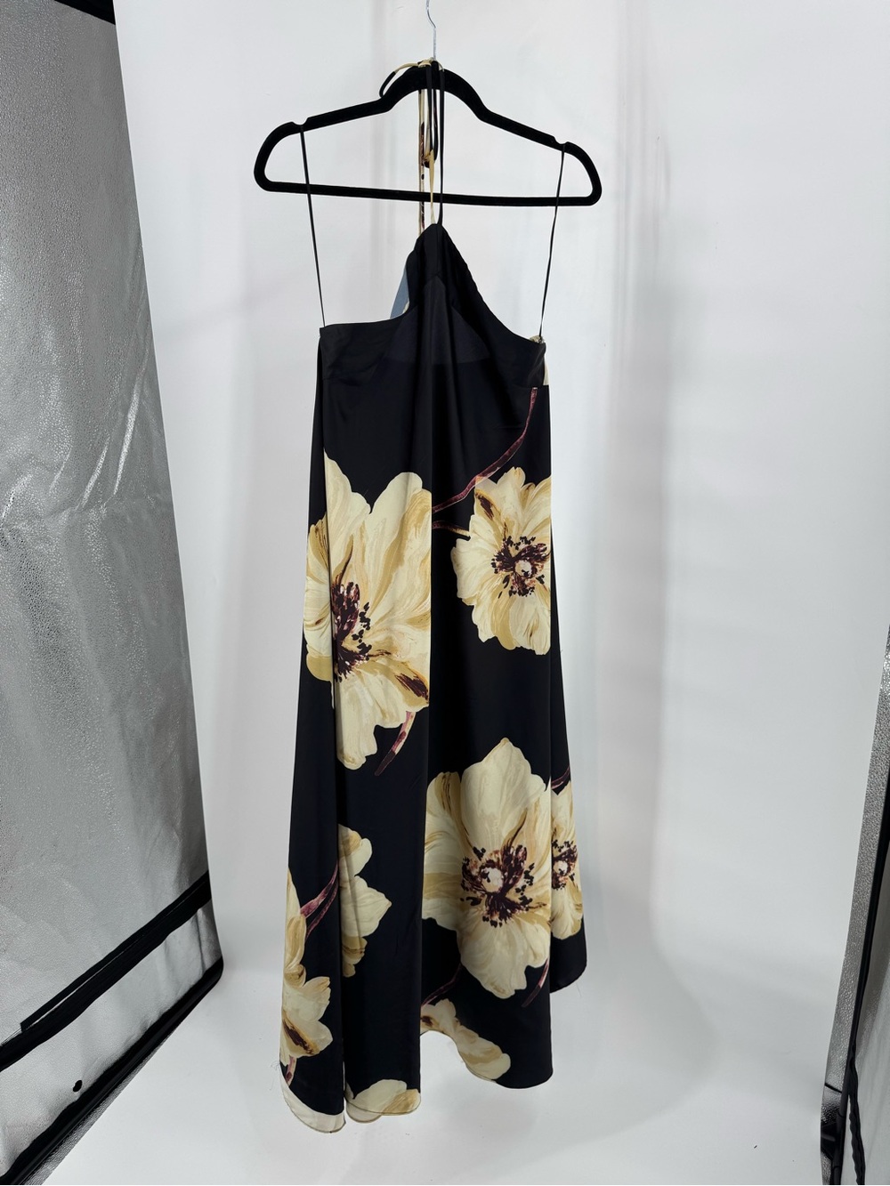 Misa Los Angeles Black Halter Maxi Dress with Cream Floral Print - Picture 10 of 12